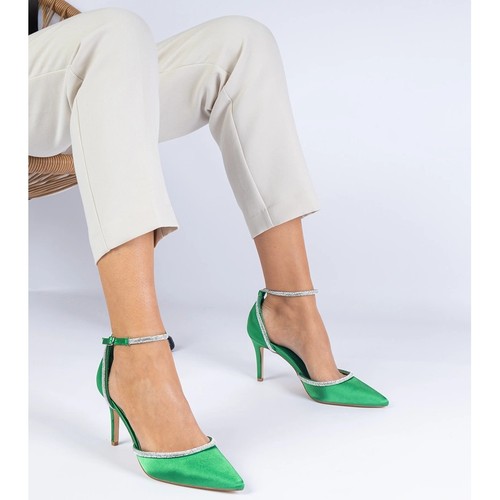 Green satin pumps decorated with zircons - Imagen 5 de 5