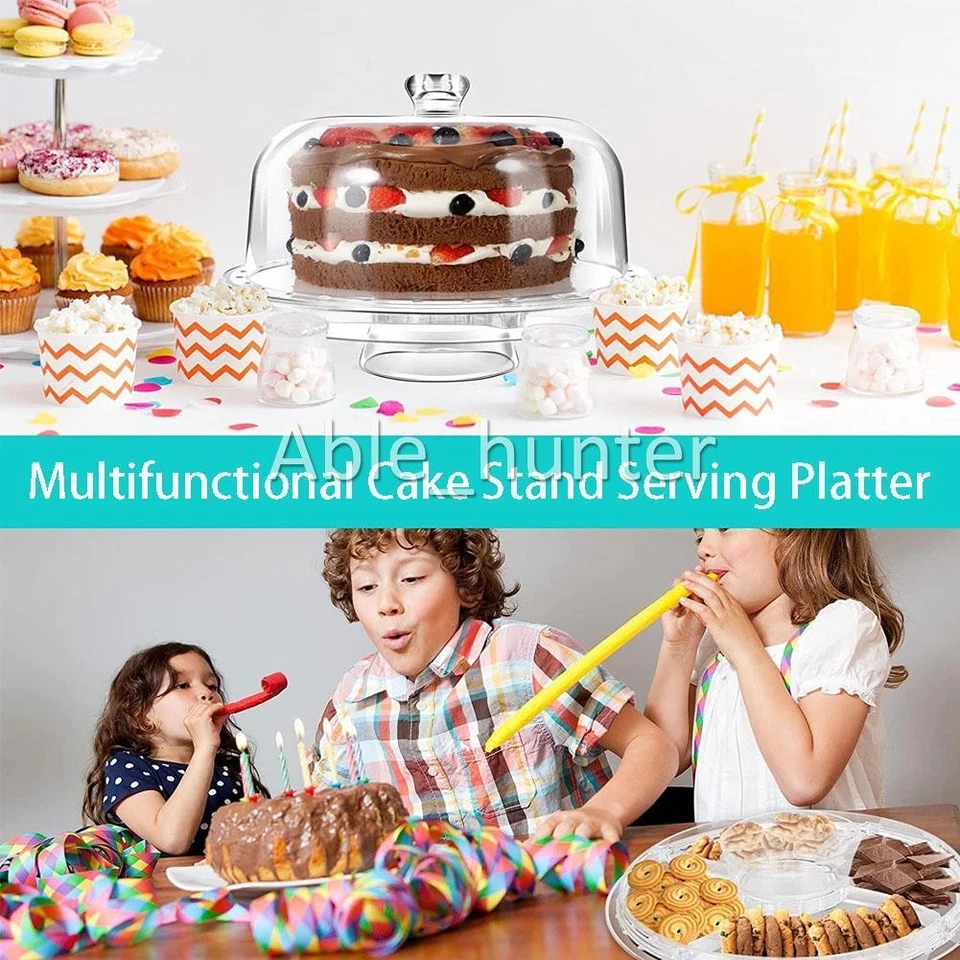 Multifunctional  Clear Acrylic Cake Display Stand Container Dome Holder W/ Cover - image 4 of 4