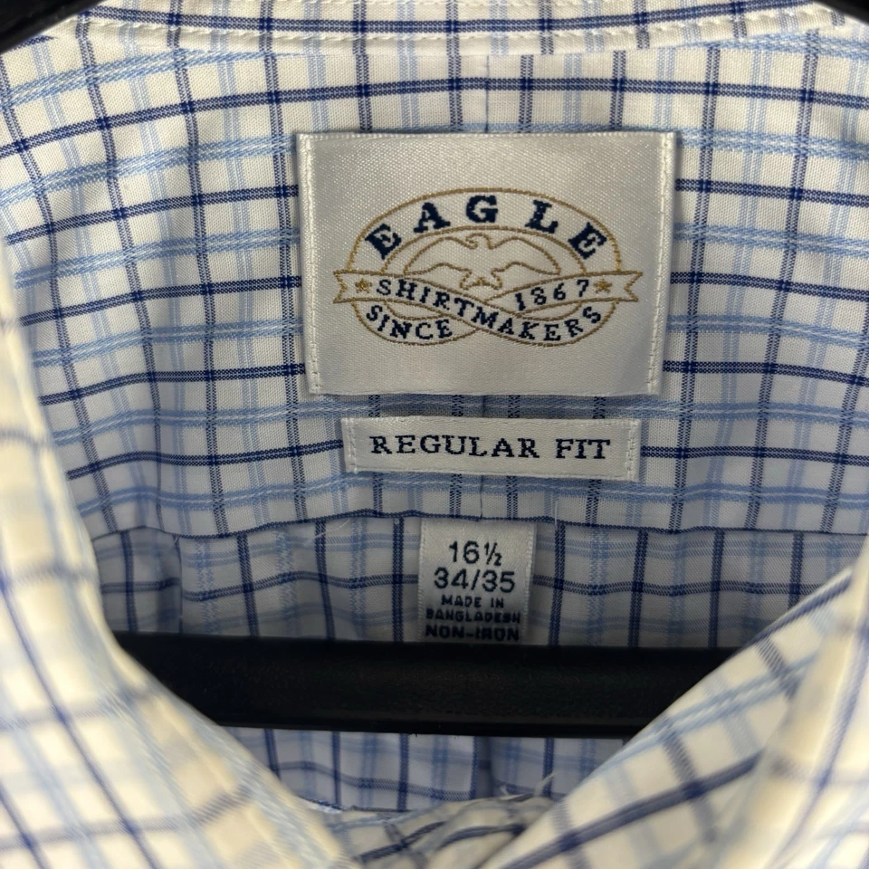 Camisa de vestir Eagle para hombre 16,5 34/35 ajuste regular manga larga azul blanco cuadros Foto 2 de 3