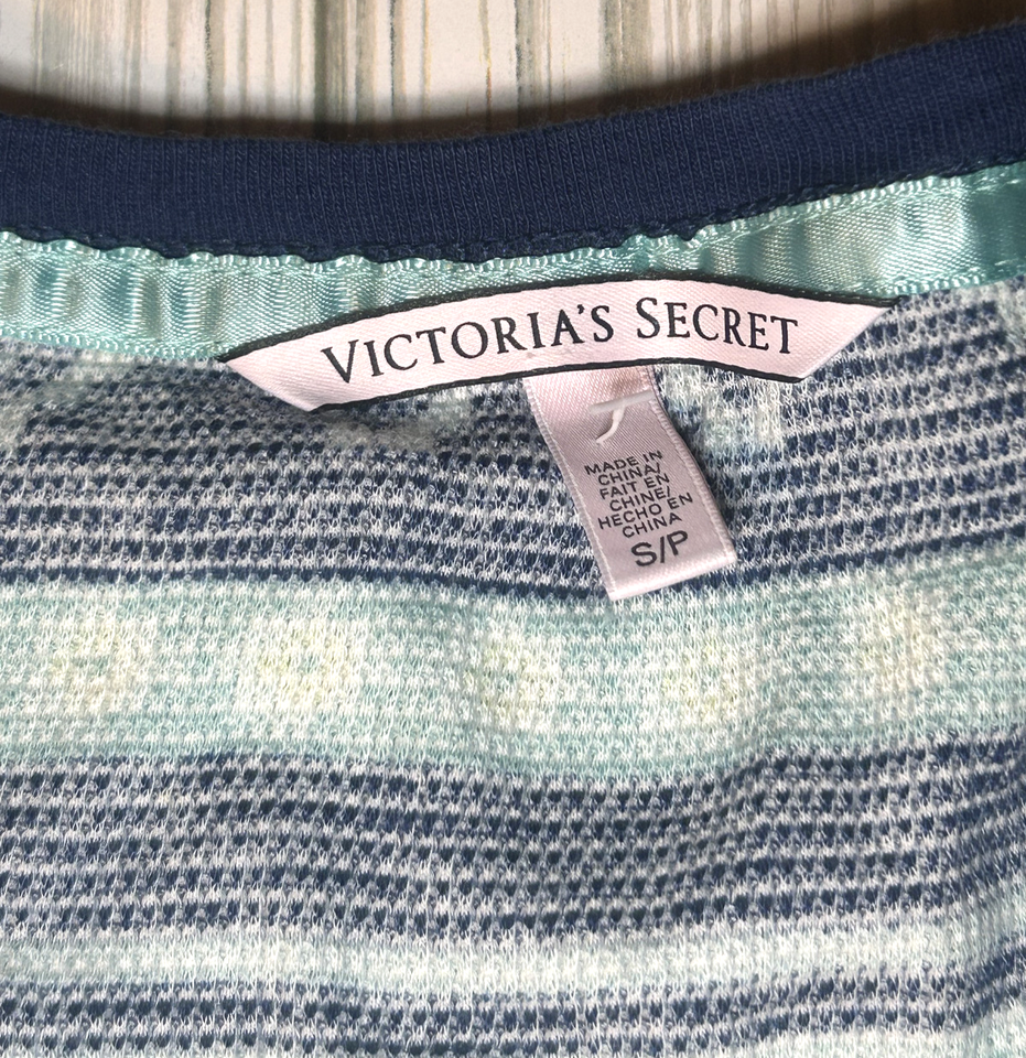 Victoria's Secret Thermal Pajamas Set Long Sleeve/ Pants Blue Pink