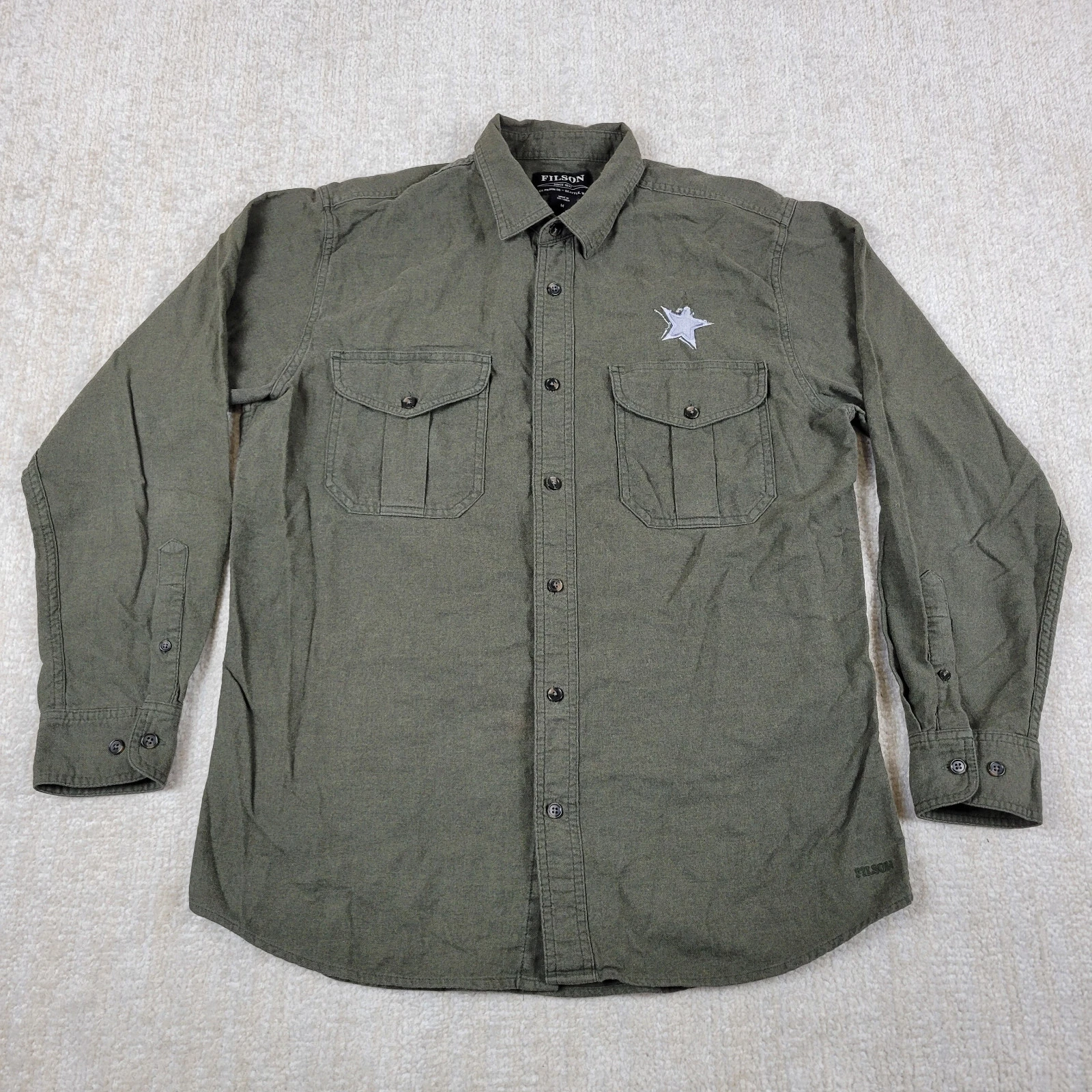 CC Filson Flannel Shirt Mens M Green Long Double Safari Pockets Button Up Hiking