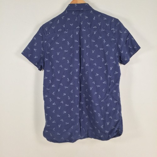 French Connection mens button up shirt size S navy blue shark print cotton030504 - Picture 5 of 9