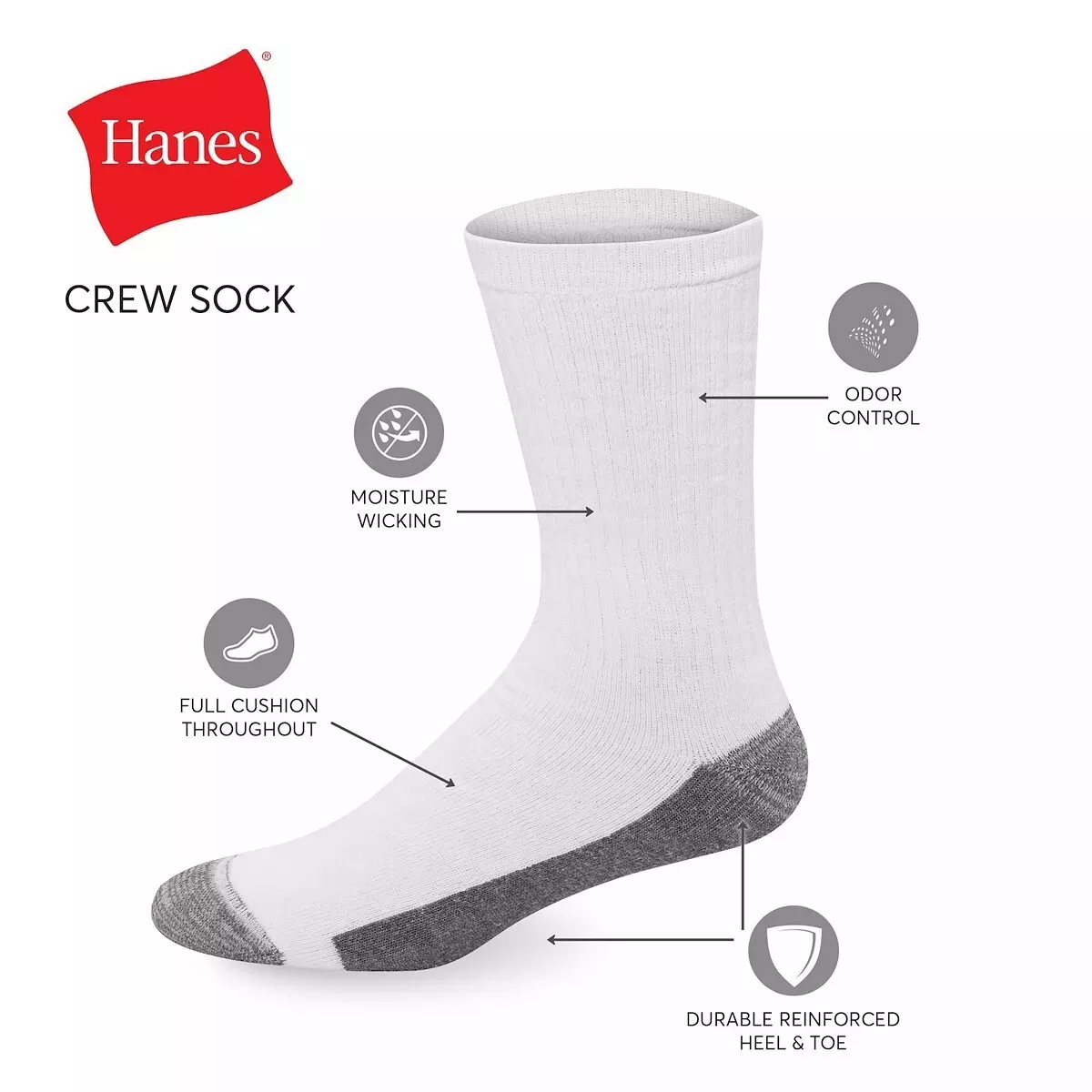 Hanes Men s 8 Pairs Crew Socks
