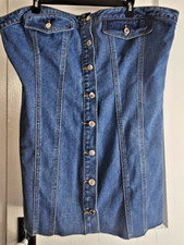 NWT PRETTY LITTLE THING woman Corset denim cold shoulder mini dress US PLUS 16