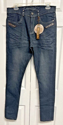 NoFuze jeans 14 stretch metallic stitch bling BLUE NWT