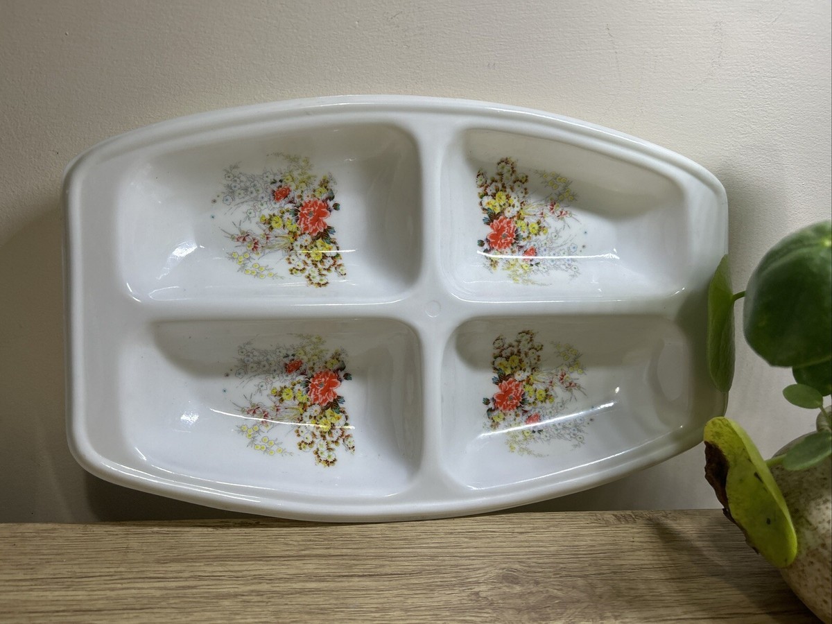 Vintage 60s 70s Melamine Section Divided Rectangular Floral Snack Bowl  Tray