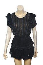 LoveShackFancy Natasha Mini Dress S Women's Tie Dye Black Ruffle Short NEW 41605