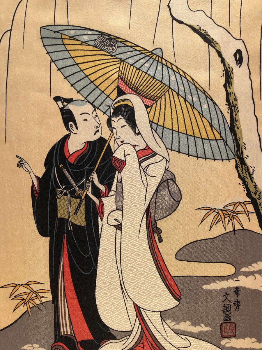 Kitagawa Utamaro? Japanese Couple Under an Umbrella Wood Block