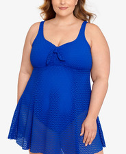 Swim Solutions Crochet Bow-Front Tummy-Control Cobalt Crochet Size 18