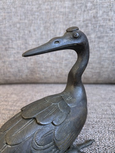 Fine antique Chinese crane shaped brass incense burner - Picture 8 of 11
