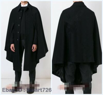 Men's Woolen Jacket Cape Cloak Shawl Outwear Coat Single Breasted Loose Plain
