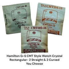 Hamilton Watch Crystal x 1 G-S CMT Style Rectangular 2 Straight 2 Curved VTG NOS