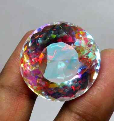 50 CT +AAA Rainbow Color Round Cut Natural Mystic Topaz Certified LG Gemstone
