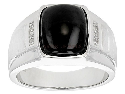 Natural Ónice Negro Piedra Con 925 Anillo Plata de Ley para Hombres #1156 - Imagen 2 de 4
