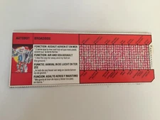 Transformers G1 1986 BROADSIDE tech spec biocard techspec