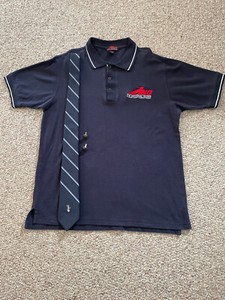 AIR NATIONAL GUARD POLO SHIRT, BLUE STRIPE MARTHA WEEMS POLYESTER TIE, CUFF LK .