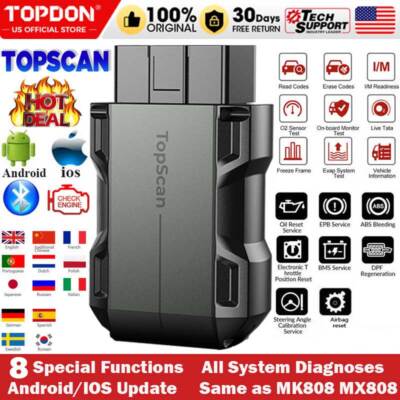 TOPDON TopScan Bluetooth OBD2 Car Code Reader All System ABS SRS Scan Tool US
