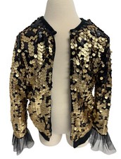 Art class girls sequined gold cardigan sweater open front size XS 4/5 