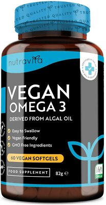 Omega 3 Algenöl 2000mg 600mg DHA/300mg EPA Vegan Ätherische Fettsäure 