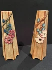 Pair Antique Weller Pottery Klyro Bud Vases Grapes & Purple/Red Flowers-VG