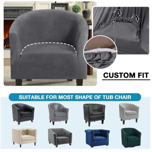 Velvet Club Chair Covers for Armchairs Stretch Sofa Slipcovers Removable Sofa - Picture 3 of 35