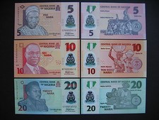NIGERIA  5 + 10 + 20 Naira 2015  POLYMER  (P38 + P39 + P34)  UNC
