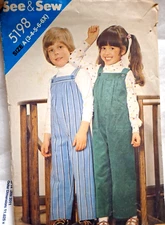 Bib Overalls Bibs Girls Boys 3 4 5 6 Butterick See & Sew 5198 Sewing Pattern VTG
