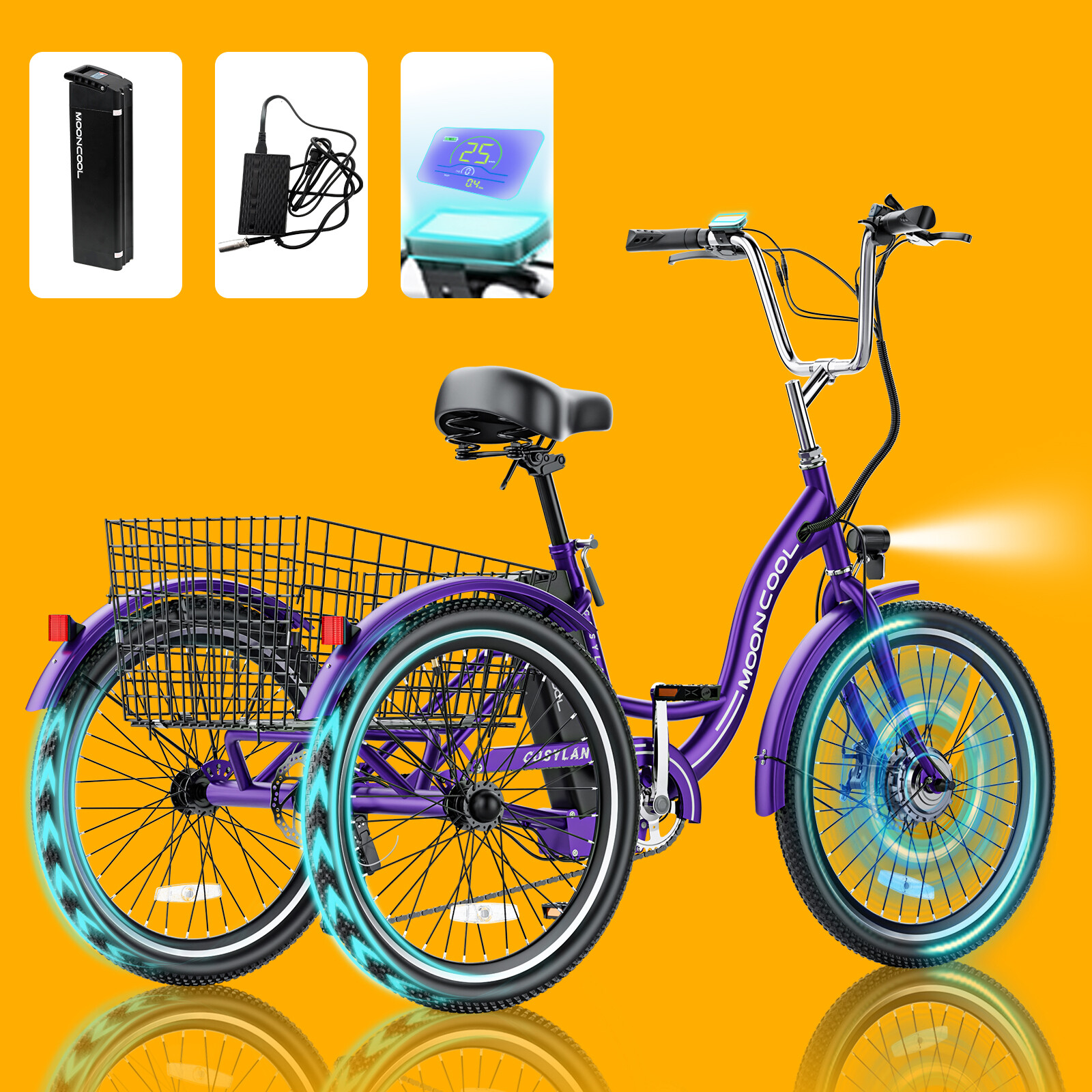 NAIZEA Electric Trike, Electric Tricycle for Adults, 26" 24" Ebike 350W Motor