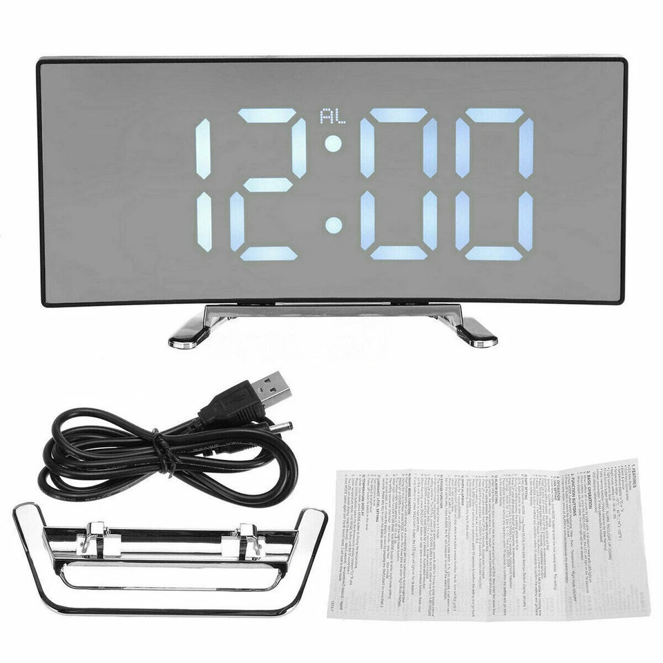 Digital Alarm Clock Mirror LED Display Snooze Temperature Table USB Bedroom Home - Image 4 of 4