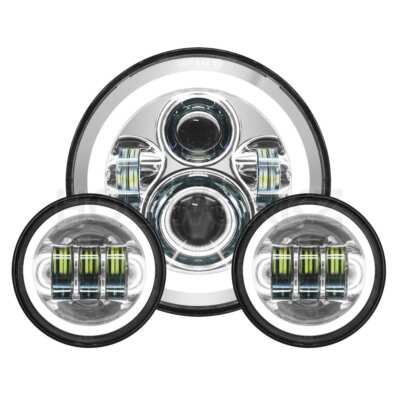 Hogworkz Chrome 7'' LED HaloMaker Headlight with Auxiliary Halo Passing Lamps