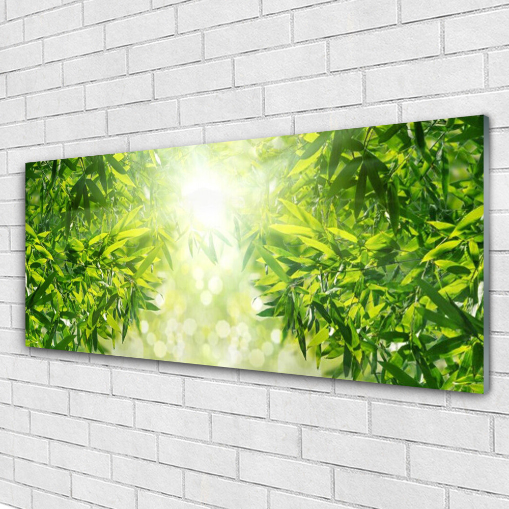 Tableau nature feuilles sur verre acrylique 125x50 pour déco murale