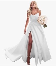 Long Sleeveless Wedding Dress Size 16 With Slit And Corset Back