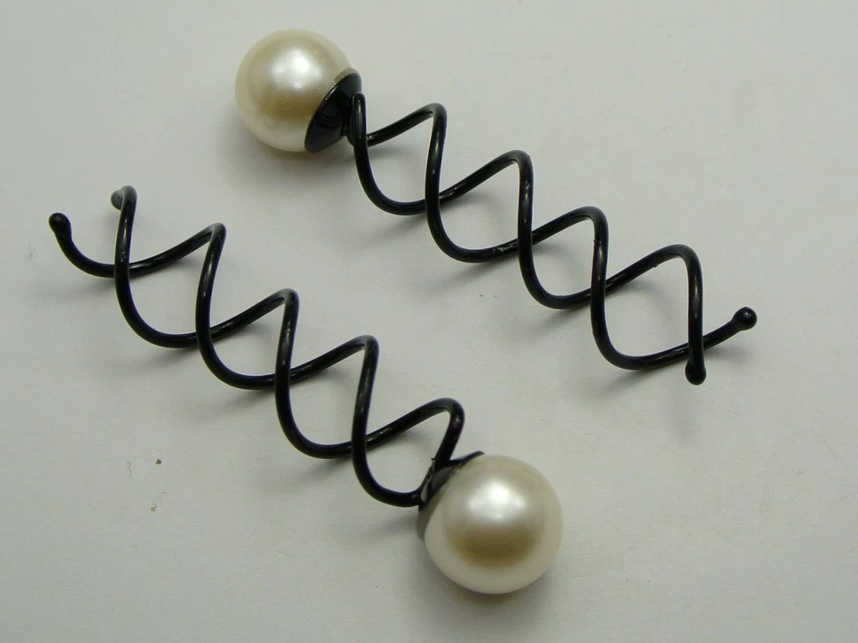 50 Black Metal Twist Hair Pin Grips Spirals Bobby Pins With Pearl 63mm - Image 2 of 4