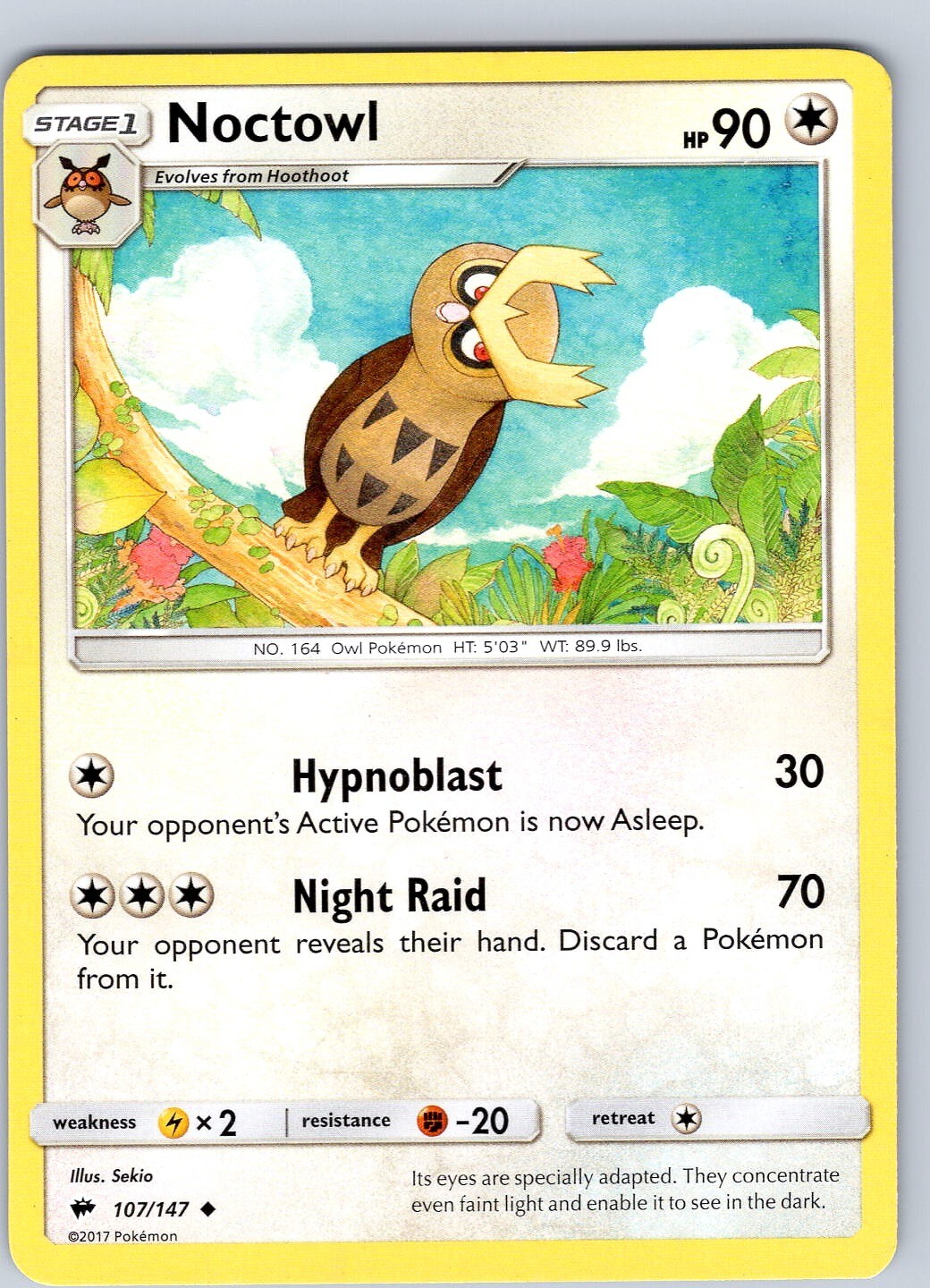Pokemon TCG Noctowl S&M Burning Shadows 107/147 Regular Uncommon Card NM
