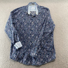 Bugatchi Uomo Shirt Mens XL Blue Paisley Flip Cuff Classic Fit Geometric Pattern