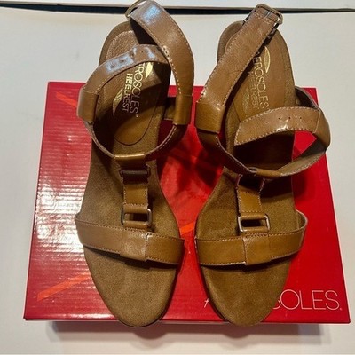 Aerosoles Brown Leather Comfort Sandals Diamond Flex Sole Cushioned Walking Shoe