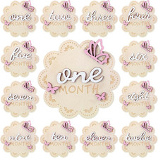 12 Pcs 3D Butterfly Wooden Baby Girl Monthly Milestone Cards Sign 1-12 Months Mi