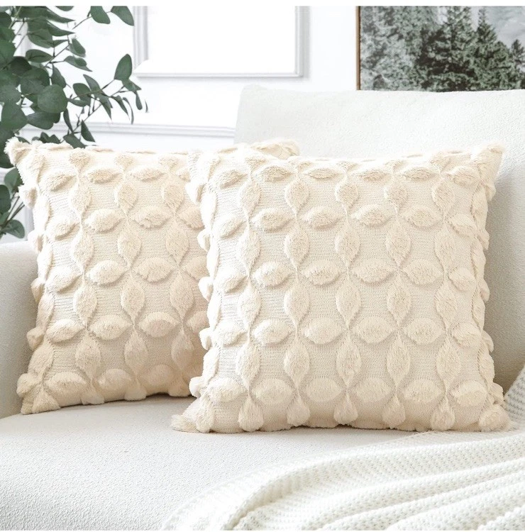 2 Soft Plush Short Wool Velvet Decorative Throw Pillow Covers 20x20