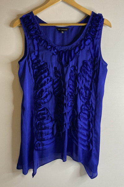 Liz Jordan Blouse Top Women M Cobalt Blue Tunic Semi Sheer Relaxed Career Event