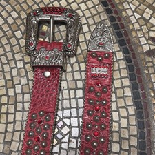 BB Simon Belt Size 38 Red Crystals Studded Le...