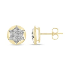 Diamond Round Cluster Women's Stud Earrings 10k Yellow Gold Push Back
