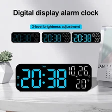 Large Digital Alarm Clock LED Voice Control Temperature Dual Alarm Snooze 12/24H
