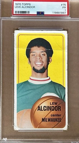 1970 Lew Alcindor Card (Kareem Abdul-Jabbar) Milwaukee Bucks- HOF - PSA 1 - New!