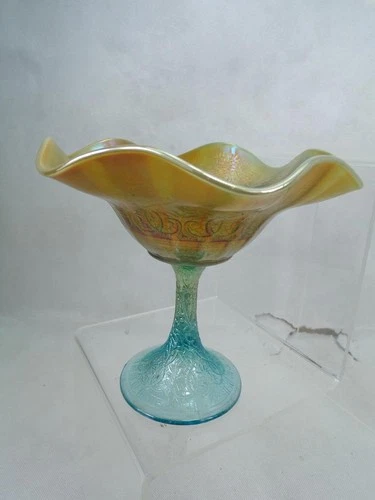 Northwood Aqua opal Hearts and Flowers carnival glass compote comport        1C5