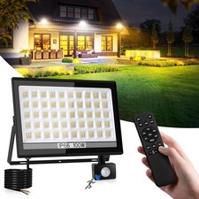 100W LED Floodlight With Motion Sensor Outdoor Garden Yard Security Light Remote