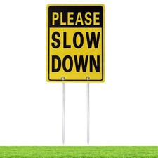 Please Slow Down Sign, 16 Inch x 12 Inch/28 Inch High, Double Sided Aluminum ...