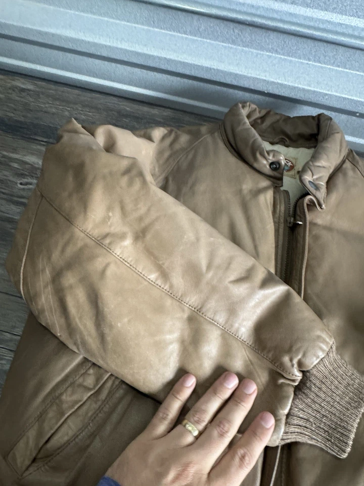 Chaqueta de cuero aislante Zero King Down vintage para hombre L beige tostado Foto 2 de 4