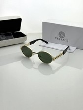 Versace Oval Sunglasses Gold Black Frame Green Lens Designer Sunglasses