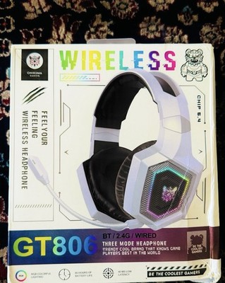 Onikuma GT806 Wireless/Wired Gaming Headset RGB Lighting Boom Mic White