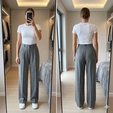 Liz Claiborne Collection Grey Wide Leg Trousers High Rise Womens 4 Vintage